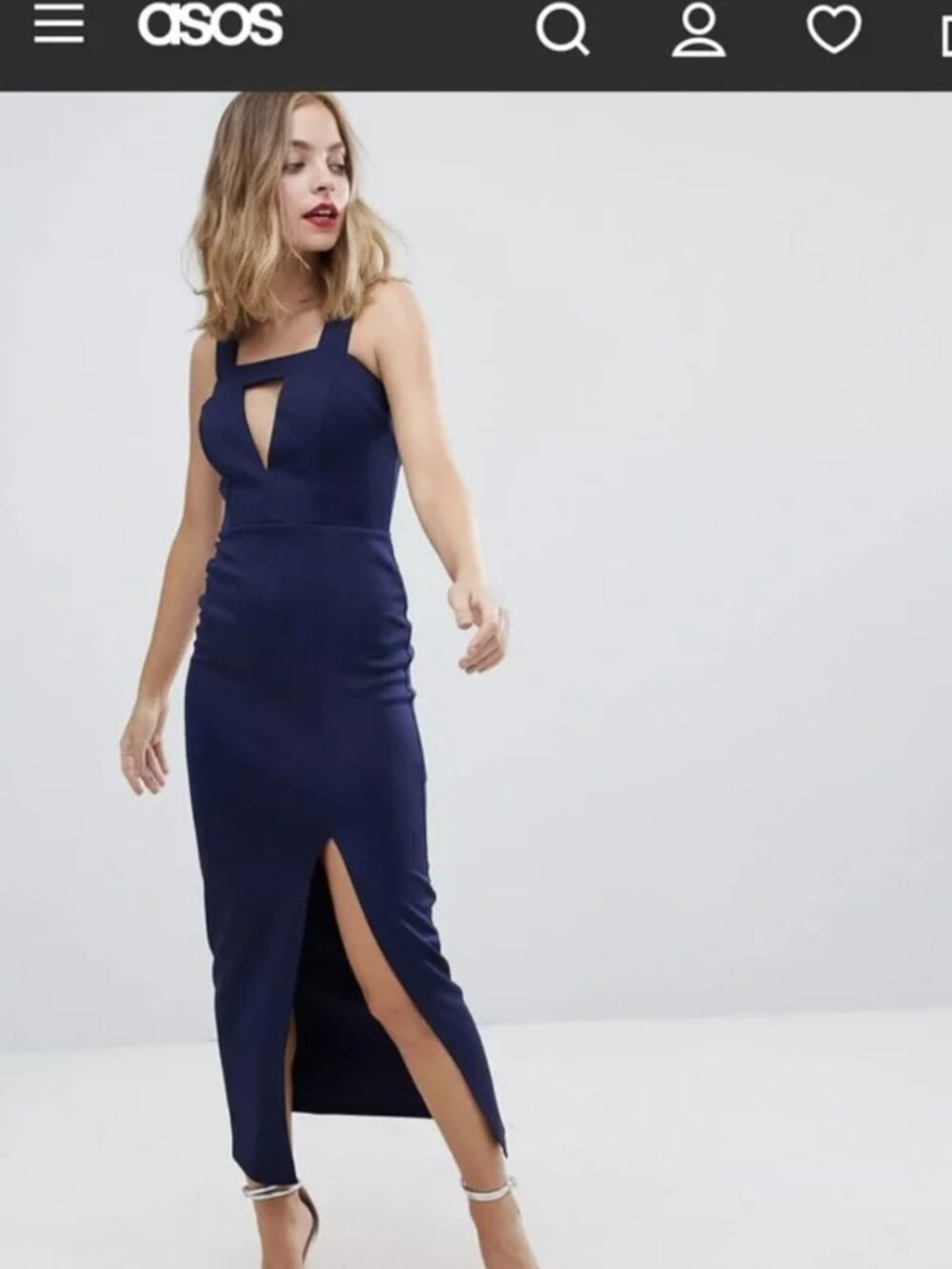 ASOS Cut-out Thigh Slit Bodycon Formal Dress Stretch Navy Blue Small